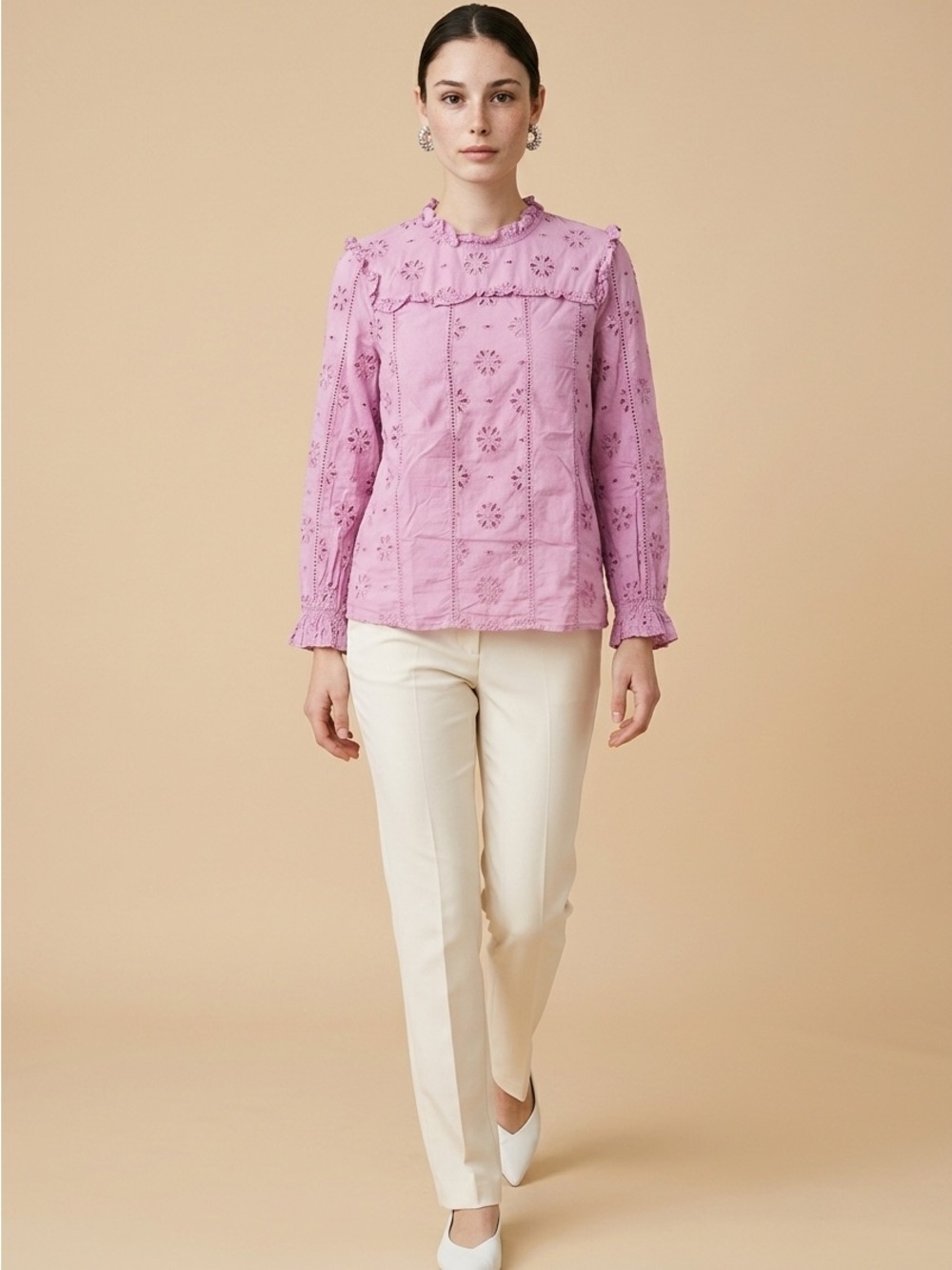 J.Crew Eyelet Ruffle Long Sleeve Blouse
